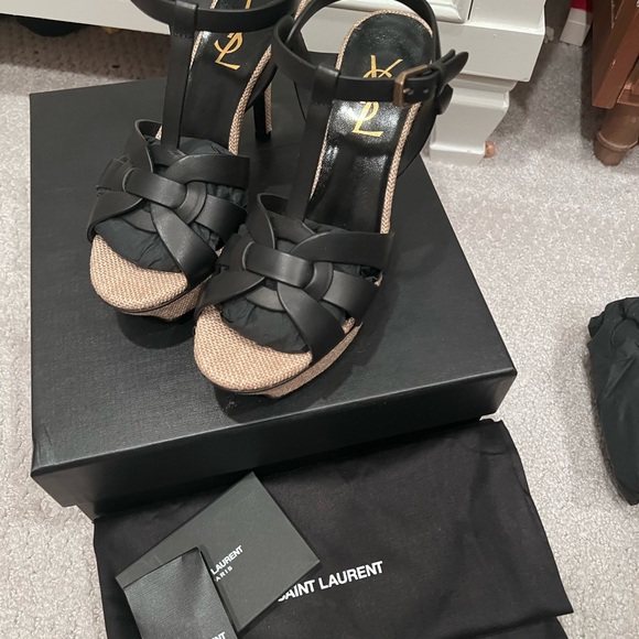 Saint Laurent Tribute 105MM Woven Leather Platform Sandals - Picture 5 of 7